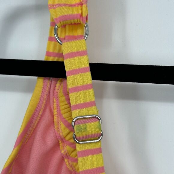 Adore Me Womens One Piece Swimsuit Size 2X Yellow Pink Stripe Beach Lined Ruched - Picture 5 of 12